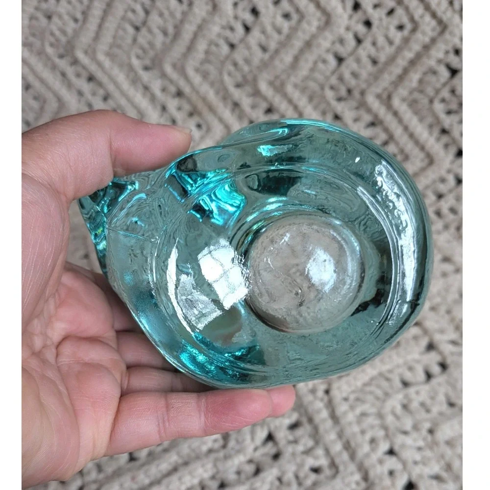 Vintage Indiana Glass Green-Blue Sleeping Cat Votive Candle Holder Figurine